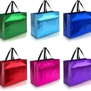 Nush Nush Mix Color Extra Large Gift Bags with Handles Set of 12 Reusable Gift Bags From Six Vibrant Colors With Glossy Finish - Goodie & Birthday Party Favor Bags 15.5in W x 6in D x 12in H