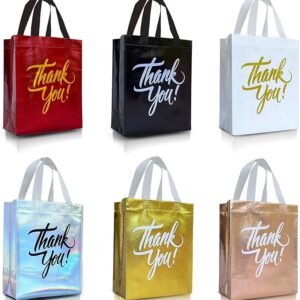 Nush Nush Thank You Gift Bags Bulk Medium – Set of 12 Reusable Thank You bags From Six Vibrant Colors With a Premium Finish - Perfect As Goodie, Birthday, Party Favor Bags – 8x4x10 Size